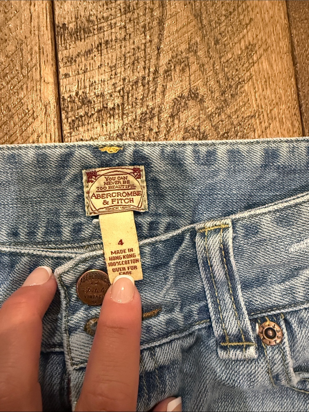 Abercrombie & Fitch Light Blue Denim Mini Skirt with Pink Floral Patch - Picture 2 of 8